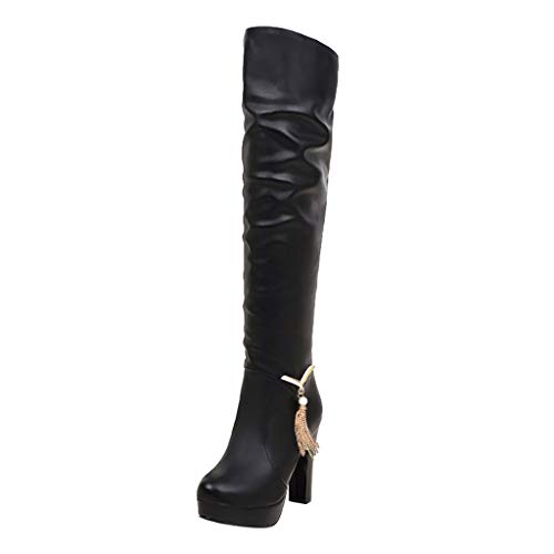 FAMILIZO Botas De Mujer Largas con Tacon Botas Sin Cordones De Punta Redonda Color Puro Liso Tacones Cuadrados Botas De Mujer Vintage Botas Mujer Elegantes Fiesta Snow Botas Mujer Invierno