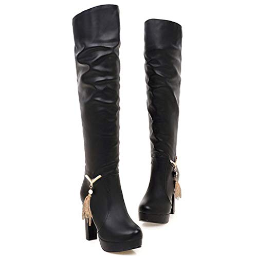 FAMILIZO Botas De Mujer Largas con Tacon Botas Sin Cordones De Punta Redonda Color Puro Liso Tacones Cuadrados Botas De Mujer Vintage Botas Mujer Elegantes Fiesta Snow Botas Mujer Invierno