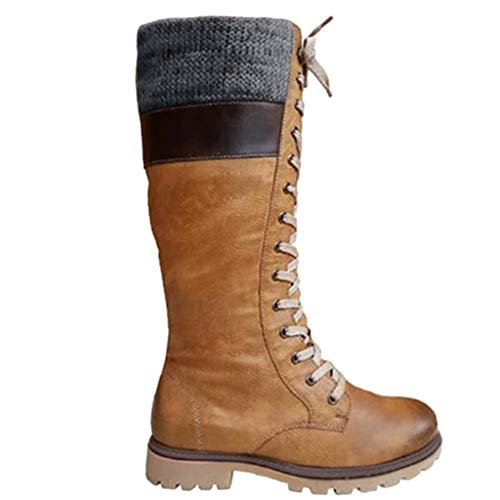 FAMILIZO Botas De Mujer Largas con Tacon Casual De Mujer con Cordones Colores Mixtos Tacones Planos Botas Altas De Tallas Grandes Zapatos Botas Mujer Elegantes Fiesta
