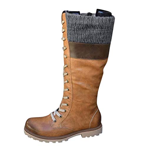 FAMILIZO Botas De Mujer Largas con Tacon Casual De Mujer con Cordones Colores Mixtos Tacones Planos Botas Altas De Tallas Grandes Zapatos Botas Mujer Elegantes Fiesta