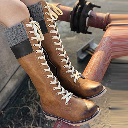 FAMILIZO Botas De Mujer Largas con Tacon Casual De Mujer con Cordones Colores Mixtos Tacones Planos Botas Altas De Tallas Grandes Zapatos Botas Mujer Elegantes Fiesta