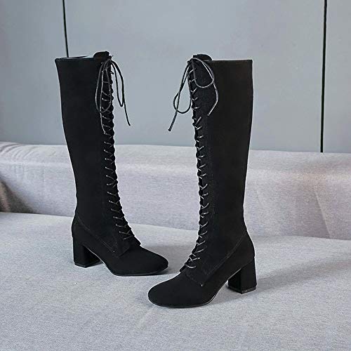 FAMILIZO Botas Las Correas Slim Lace Up Botas Altas A La Rodilla Botas Zapatos De Tacón Alto Martin Otoño Botas Mujer Invierno