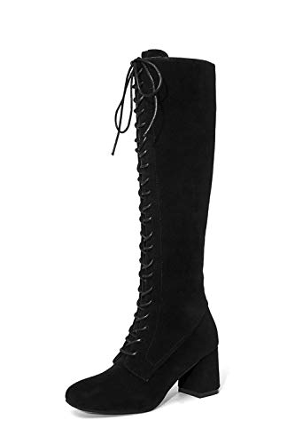 FAMILIZO Botas Las Correas Slim Lace Up Botas Altas A La Rodilla Botas Zapatos De Tacón Alto Martin Otoño Botas Mujer Invierno