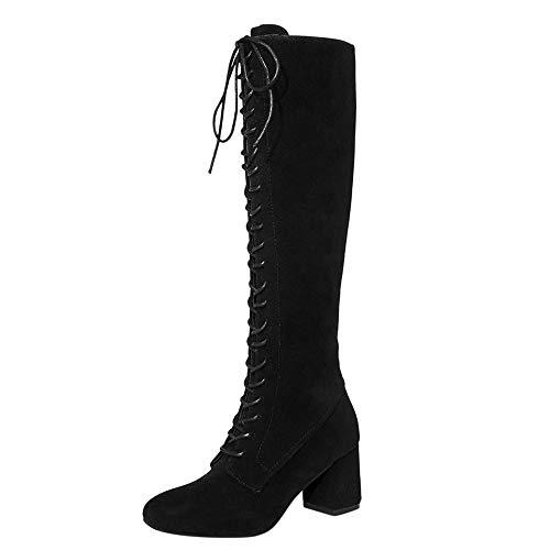 FAMILIZO Botas Las Correas Slim Lace Up Botas Altas A La Rodilla Botas Zapatos De Tacón Alto Martin Otoño Botas Mujer Invierno
