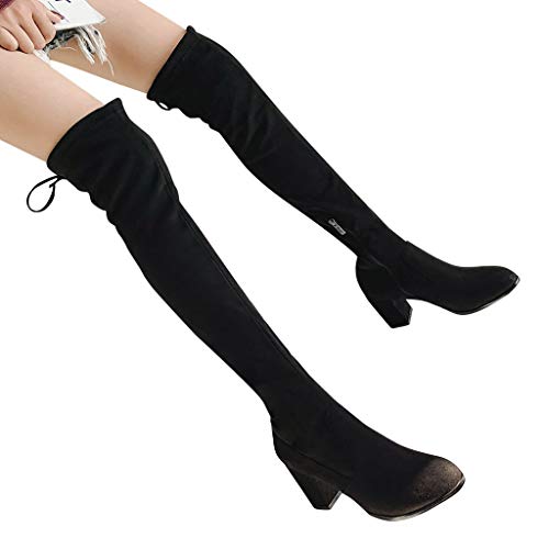 FAMILIZO Botas Mujer Invierno Moda De Mujer De Leopardo De Impresión Zapatos De Tacón Alto Redondo-Dedo del Pie Tubo Largo Botas Mujer Nieve Negro 43