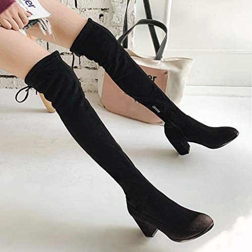 FAMILIZO Botas Mujer Invierno Moda De Mujer De Leopardo De Impresión Zapatos De Tacón Alto Redondo-Dedo del Pie Tubo Largo Botas Mujer Nieve Negro 43