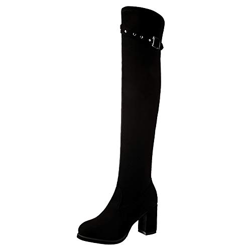 FAMILIZO Botas Mujer Otoño Botas Mujer Invierno Botas Altas De Gamuza De Las Mujeres Botas De Tacón Alto sobre La Rodilla Bota Hebilla Zapatos De Tacones Altos Mujer Botas Altas