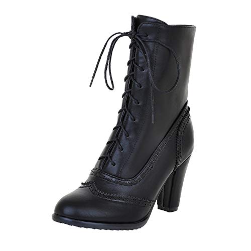 FAMILIZO Botas Mujer Otoño Botas Mujer Invierno Botas Clásicas con Cordones De Cuero De Las Mujeres Clásicas De La Bota De Tacón Alto con Cordones Martin Boots Mujer Botas Altas