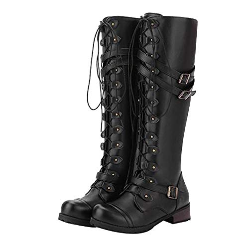 FAMILIZO Botas Mujer Steampunk Estilo Vintage Retro Gotico Punk Hebilla Botas De Combate Militar Otoño Botas Mujer Invierno