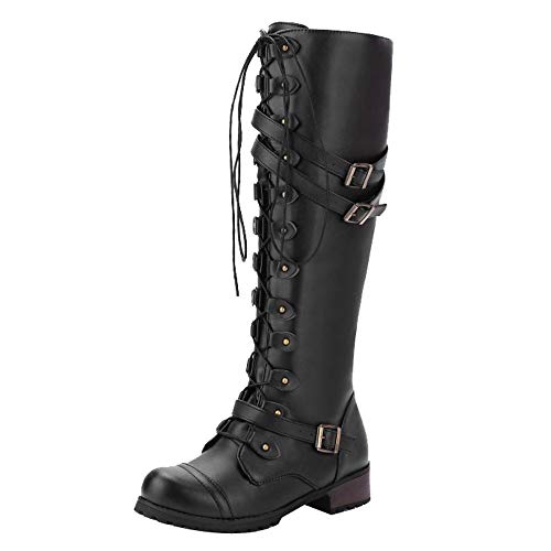 FAMILIZO Botas Mujer Steampunk Estilo Vintage Retro Gotico Punk Hebilla Botas De Combate Militar Otoño Botas Mujer Invierno