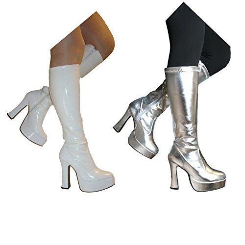 Fancy Dress Gogo Plataforma super héroe Fiesta 60s 70s Botas Retro Blanco o Plata