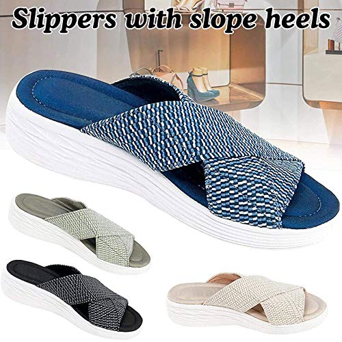 FASZFSAF Sandalias Deslizamiento Ortopédicas Cruzadas Elásticas, Pantuflas Plataforma, Sandalias Playa Informales Cómodas y Apoyo, Adecuadas para Damas Chanclas Antideslizantes,Negro,38