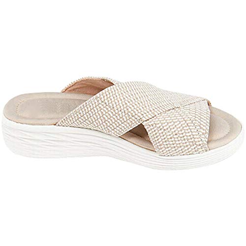 FASZFSAF Sandalias Deslizamiento Ortopédicas Cruzadas Elásticas, Pantuflas Plataforma, Sandalias Playa Informales Cómodas y Apoyo, Adecuadas para Damas Chanclas Antideslizantes,Negro,38