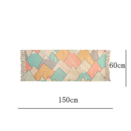 Faus Koco De Algodón De Estilo Japonés Alfombras Tejidas A Mano Cabecera del Sitio De Ambiente En El Hogar Dormitorio Esteras Antideslizantes Borla Larga (60 * 150 Cm)