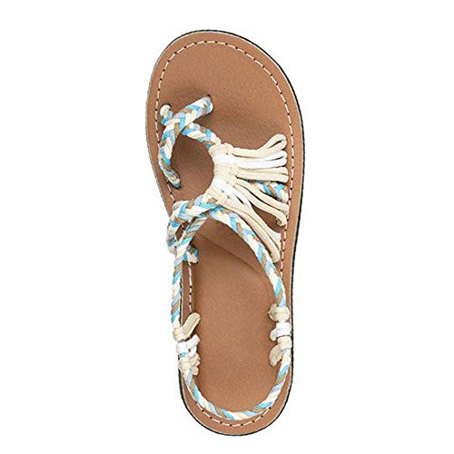 Faxiang Sandalias Planas - Chanclas De Cuerda De Cáñamo para Mujer Sandalias De Verano Moda Romana Zapatos De Playa Zapatillas Casuales Trenzadas