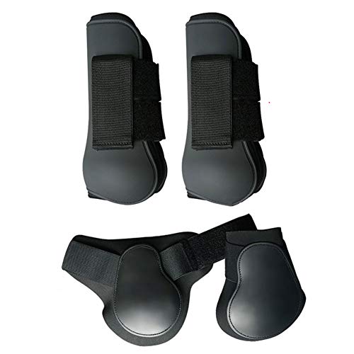 Fayeille Botas Pierna Caballo 4 Piezas Equipo equitación Ecuestre Deportivo Delantero Delantero al Aire Libre Salto Equitación Entrenamiento Anti arañazos Banda Ajustable PU Shell Protector(LNegro)