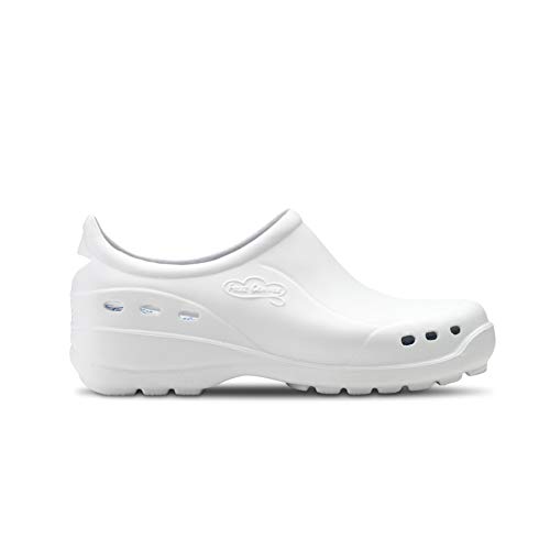 Feliz Caminar - Zapato Sanitario Flotantes Shoes Blanco, 37 | Zueco Cerrado Unisex Antideslizantes y Cómodos para Hombre y Mujer | para Trabajo en Industria, Sanidad, Hostelería, Clínicas