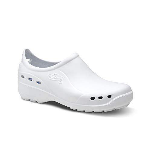 Feliz Caminar - Zapato Sanitario Flotantes Shoes Blanco, 40 | Zueco Cerrado Unisex Antideslizantes y Cómodos para Hombre y Mujer | para Trabajo en Industria, Sanidad, Hostelería, Clínicas