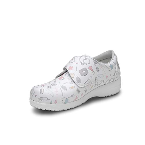 FELIZ CAMINAR - Zapatos Estampados Sanitarios Atom Sanitario/Antideslizantes y Cómodos para Mujer/Clínicas, Veterinarios, Hospital, Geriátricos (40)