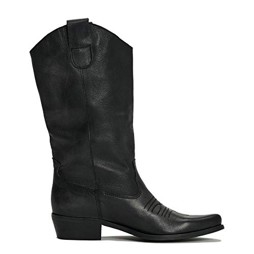 Felmini - Zapatos para Mujer - Enamorarse com Gerbera 7962 - Botas Cowboy & Biker - Cuero Genuino - Negro - 37 EU Size
