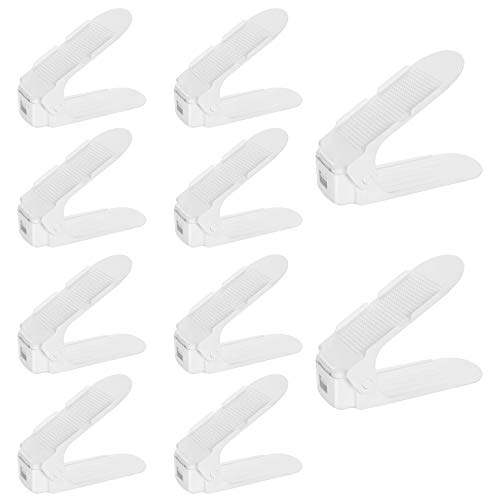 Femor Set de 10pcs Organizadores de Zapatos, Soporte de Calzado de Altura Ajustable, Zapatero Simple, Adecuada para Mujeres y Hombres, Ahorra Espacio (Blanco)