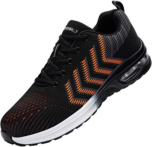Fenlern Zapatillas de Seguridad Hombre Ligeras Colchón de Aire Zapatos de Seguridad Trabajo Punta de Acero Calzado de Seguridad (Naranja Llama,44 EU)