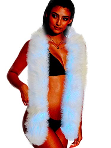 FHQHTH Bufanda de fiesta Hasta la luz de piel de boa de piel falsa de la bufanda con la iluminación del led del [Blanco, Large]