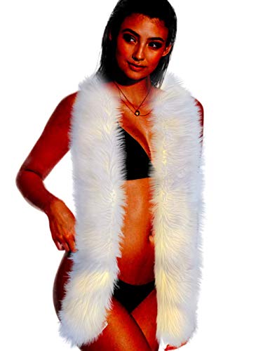 FHQHTH Bufanda de fiesta Hasta la luz de piel de boa de piel falsa de la bufanda con la iluminación del led del [Blanco, Large]