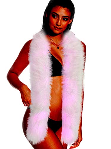 FHQHTH Bufanda de fiesta Hasta la luz de piel de boa de piel falsa de la bufanda con la iluminación del led del [Blanco, Large]
