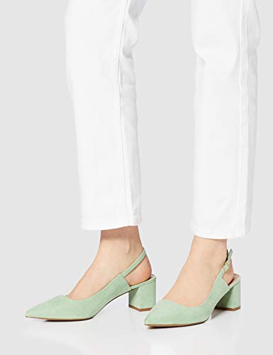 FIND Block Heel Slingback Zapatos de Talón Abierto, Verde (Mint Green), 36 EU