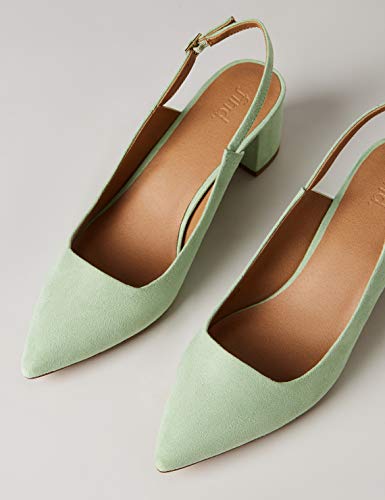 FIND Block Heel Slingback Zapatos de Talón Abierto, Verde (Mint Green), 36 EU