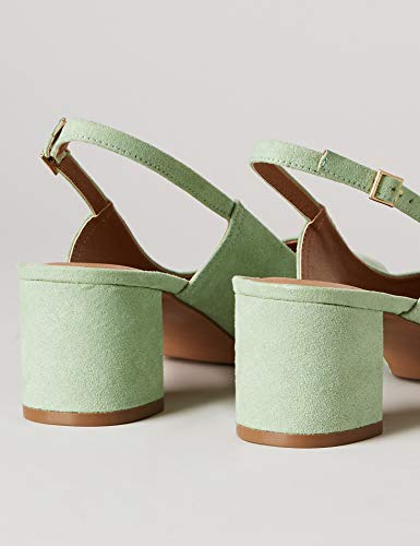 FIND Block Heel Slingback Zapatos de Talón Abierto, Verde (Mint Green), 36 EU