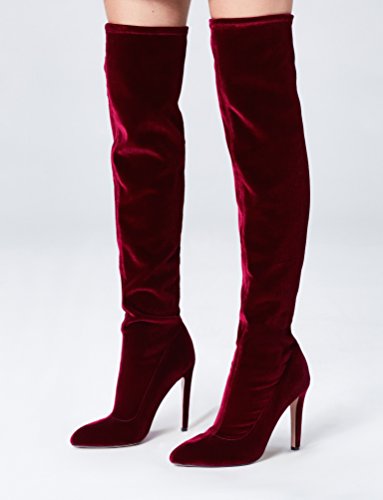 find. Botas de Tacón por Encima de la Rodilla Stretch de Terciopelo Mujer, rojo, 38