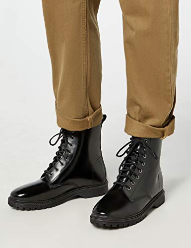 find. Lace Up Leather Botas Estilo Motero, Negro Black, 36 EU