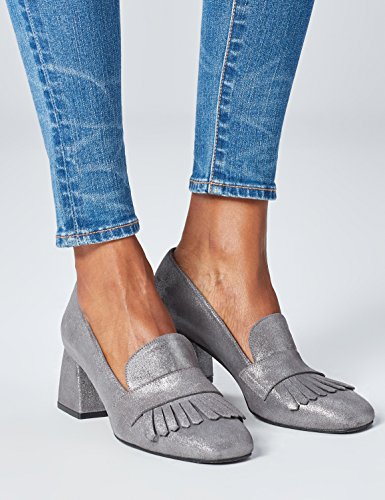 find. Mocasines con Tacón para Mujer, Plateado (Silver), 38 EU