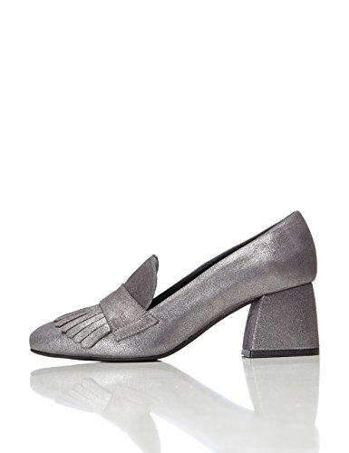 find. Mocasines con Tacón para Mujer, Plateado (Silver), 38 EU