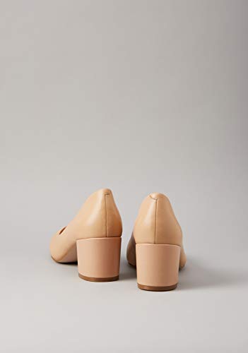 find. Round Toe Block Heel Leather Court Zapatos de Tacón, Beige, 39 EU