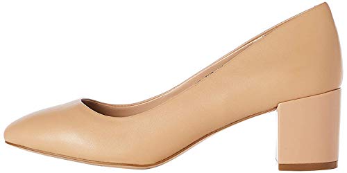 find. Round Toe Block Heel Leather Court Zapatos de Tacón, Beige, 39 EU