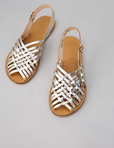 find. Woven Leather Sandalias de Talón Abierto, Dorado Metallic, 38 EU