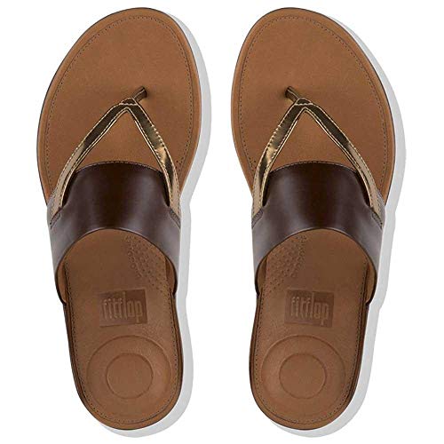 Fitflop Delta Toe Sandal-LTH/Mirror - Sandalias de Mujer en Color marrón, Talla 37 EU