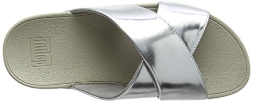 FitFlop Lulu Cross Slide, Sandalias con Punta Abierta Mujer, Plateado (Silver Mirror 300), 39 EU