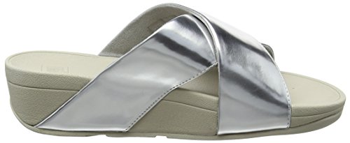 FitFlop Lulu Cross Slide, Sandalias con Punta Abierta Mujer, Plateado (Silver Mirror 300), 39 EU
