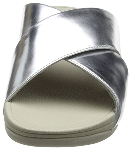 FitFlop Lulu Cross Slide, Sandalias con Punta Abierta Mujer, Plateado (Silver Mirror 300), 39 EU