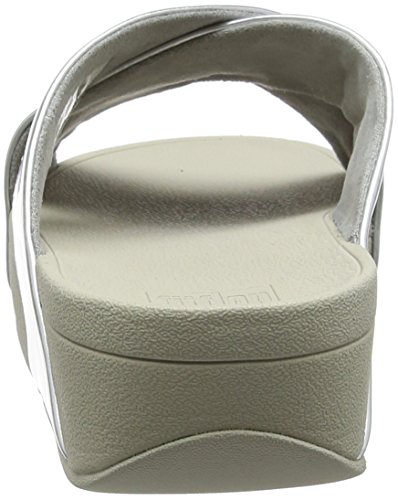 FitFlop Lulu Cross Slide, Sandalias con Punta Abierta Mujer, Plateado (Silver Mirror 300), 39 EU