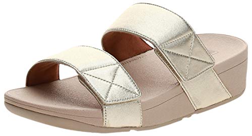 FitFlop Mina Adjustable Slide-Leather, Sandalias de Punta Descubierta Mujer, Dorado (Ss19 Platino 675), 41 EU
