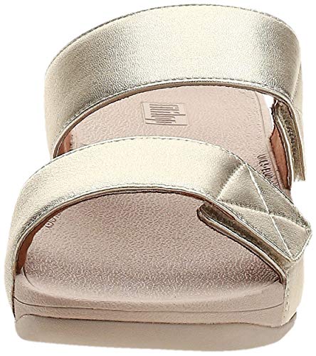 FitFlop Mina Adjustable Slide-Leather, Sandalias de Punta Descubierta Mujer, Dorado (Ss19 Platino 675), 41 EU