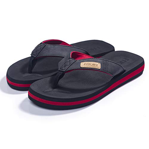 FITORY Chanclas de Hombre para la Playa Zapatos Planos de Verano para Piscina Casual Rojo/Negro Talla 44 EU