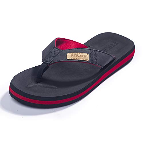 FITORY Chanclas de Hombre para la Playa Zapatos Planos de Verano para Piscina Casual Rojo/Negro Talla 44 EU