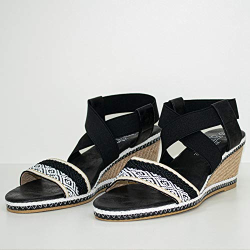 Fitters Footwear That Fits Sandalias para mujer Lika, sintéticas, con cuña de rafia y banda textil, tallas grandes (UE), color Negro, talla 43 EU