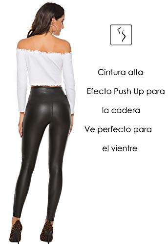 FITTOO Mujeres PU Leggins Cuero Brillante Pantalón Elásticos Pantalones para MujerG300-2 Negro Mate XS